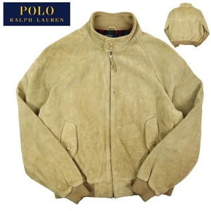 【B1556】【希少】【90年代】POLO RALPH LAUREN ポロラルフローレン レザージャケット スイングトップ スエード オールレザー サイズL