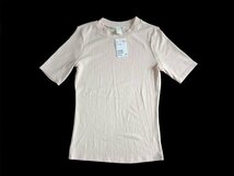 新品 定価1299円 H&M テレコ クルーネック Tシャツ ピンク S 小さいサイズ 7 エイチアンドエム 半袖 透けない_画像1