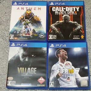 PS4ソフト4本セット バイオハザードヴィレッジ ANTHEM FIFA18 コールオブデューティ ブラックオプス3 PS4