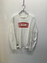 【人気】CHUMS／チャムス　Mサイズ　ロング　シャツ　白/ホワイト 　カジュアル　ビッグロゴ　K1486_画像1