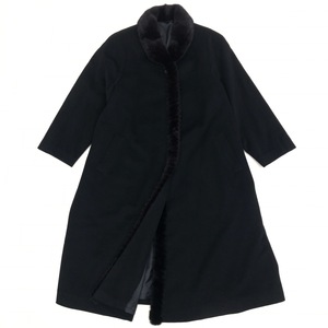 ◆美品 高品質 ミンク装飾 カシミヤ100% ロング コート F 黒 ブラック レディース 女性用 婦人 毛皮