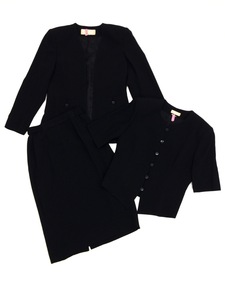 ◆美品 Chloe クロエ ブラックフォーマル スーツ 3点セット 9号 黒 日本製 レディース 女性用 婦人 ジャケット 半袖トップス スカート