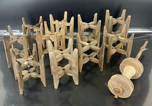 (E) 木製 糸枠10個 糸巻き セット 糸枠 木枠 古民具 昭和レトロ アンティーク 雑貨