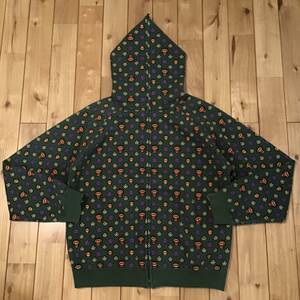 ★激レア★ kaws × BAPE マイロ モノグラム パーカー Mサイズ カウズ a bathing ape milo Monogram full zip hoodie エイプ ベイプ green