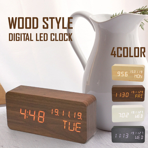 木目柄 LED デジタル時計 置き時計 置時計 目覚まし時計 卓上 日付 温度 アラーム機能 平日アラーム カレンダー 送料無料
