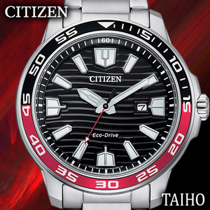 新品 シチズン CITIZEN 正規品 腕時計 ECO-DRIVE エコドライブ カレンダー ステンレスベルト アナログ ソーラーウォッチ 黒 赤 AW1527-86E