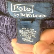 ■KIDS 90s 90年代 ビンテージ Polo by Ralph Lauren ラルフローレン ワンポイント刺繍ロゴ ケーブル コットンセーター 古着 ネイビー 6■_画像8