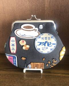 がま口 ポーチ/ 財布 / 小物入れ / ハンドメイド☆喫茶店 ・帆布・チャコール