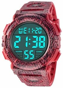 ★色:10-赤と黒★ 腕時計 メンズ デジタル スポーツ 50メートル防水 おしゃれ 多機能 LED表示 アウトドア 腕時計