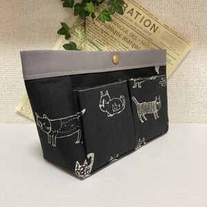 ◆バッグインバッグ◆のんびりネコちゃん♪モノトーン◆ハンドメイド