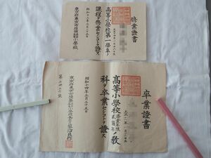 0031473 修業証書 2枚 猿楽尋常高等小学校 昭和13-14年年 渋谷区立猿楽小学校 東京都渋谷区猿楽町