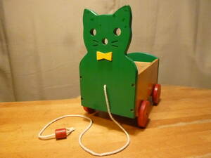 セト　クラフト　木製ネコさんの引き車型おもちゃ箱