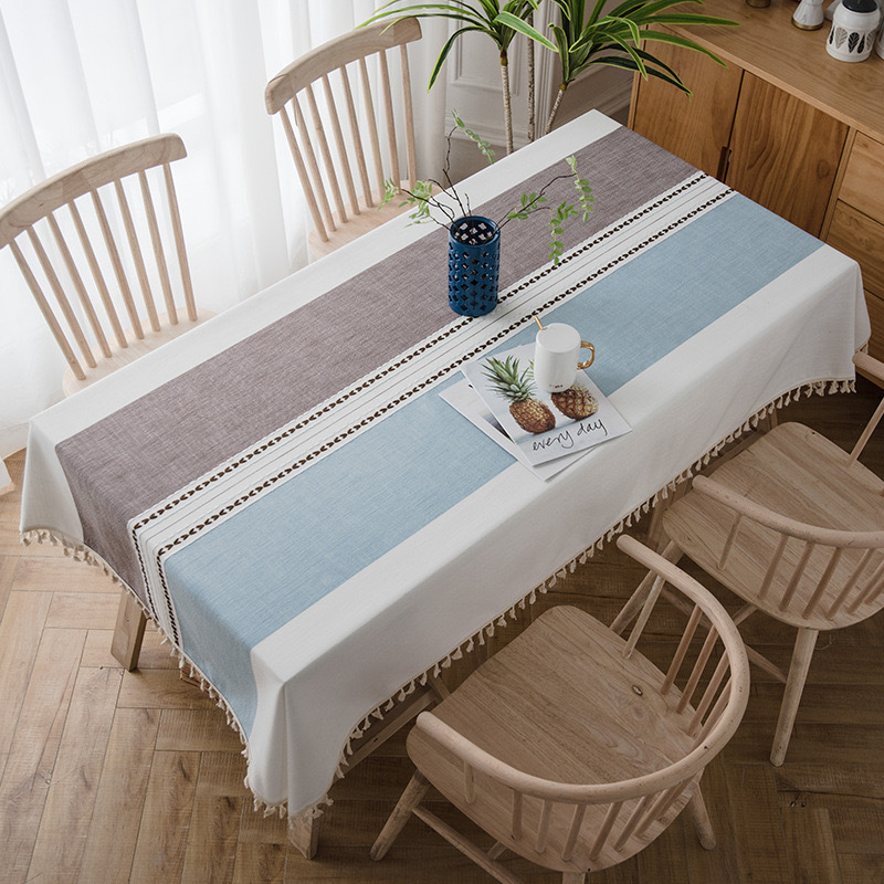 New tablecloth, blue x brown, water repellent, heat resistant, 140*250, cotton linen, thick, Scandinavian style, decorative, interior, stylish, Handmade items, Kitchen supplies, table cloth