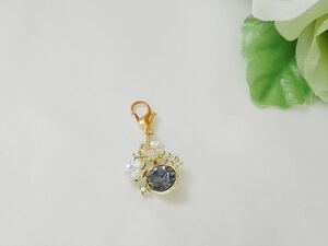 Flower and Sapphire Stone Charm ☆ Mask Charm ♪ Fastner Charm Hand Made ♪ Accessories