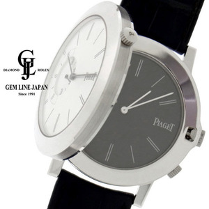 未使用品 PIAGET ピアジェ アルティプラノ ダブルジュー ホワイトゴールド製×革 シルバー文字盤 極薄 2タイムゾーン 手巻きメンズ腕時計