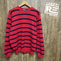 POLO RALPH LAUREN ポロラルフローレン ニット セーター ボーダー ワンポイント ビッグサイズ XL レッド 90s_画像1