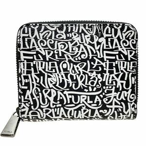 ● フルラ 財布 ロゴ ラウンドジップ ウォレット レザー 革 ブラック 黒 ホワイト 白 FURLA 二つ折り財布 コンパクト財布 ミニ財布