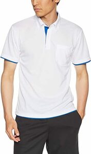 ホワイト/ロイヤルブルー S [グリマー] 半袖 4.4オンス ドライ レイヤード ボタンダウン ポロシャツ [ポケット付] 0