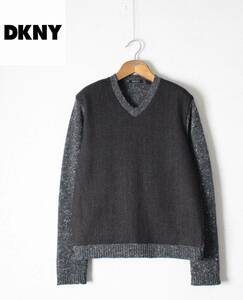 [ DKNY Donna Karan New York ]NARDI FILATI шерсть вязаный V шея свитер "в елочку" подкладка nepF2001 год образец товар 