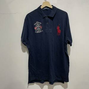 ☆送料無料☆RALPH LAUREN ☆ラルフローレン☆ポロシャツ☆ビッグポニー☆メンズL☆星条旗☆ネイビー☆E21c