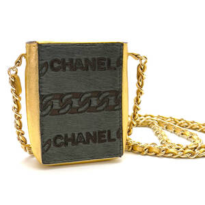 t31◇超美品◇ シャネル CHANEL ラムスキン チェーン ハラコ チェーンショルダー ポーチ シガレットケース ポシェット 小物入れ ゴールド