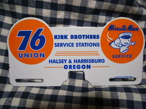 ★USA　ビンテージ　 コレクティブル Union76 Gas Station Kirk Brothers LicensePlate Topper Porcelain Metal Sign 新品デッドストック★