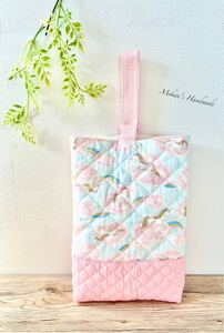 ハンドメイド シューズケース〈虹ユニコーン×ピンク〉