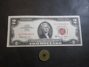 極美品　アメリカ　レッドシール　1963年A　2ドル