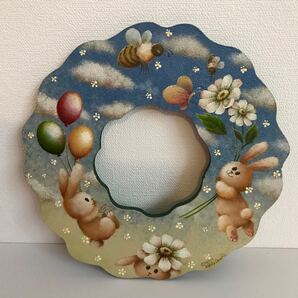 トールペイント作品【うさぎとデイジーのリース】