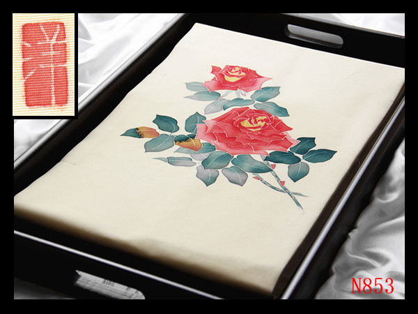 [N853] Obra maestra cuidadosamente seleccionada, shiose, Yuzen pintado a mano por el artista y teñido, tela de mujer color flor, rico en elegancia, arte de alta clase Nagoya obi ◇ Inspección ◇ Bolsa de kimono con horquilla obi Nagoya obijime, banda, Obi de Nagoya, A medida