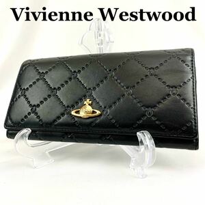 【極美品】Vivienne Westwood ヴィヴィアンウエストウッド 長財布 オーブ 型押し ゴールド金具 ブラック レザー