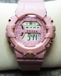 AOSUN lady's & girls wristwatch digital multifunction LED pink 