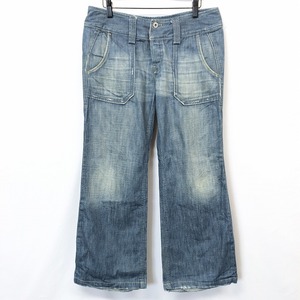 DIESEL дизель 30 женский Denim широкий flare pants джинсы ji- хлеб ботинки cut USED обработка кнопка fly хлопок 100% синий blue 