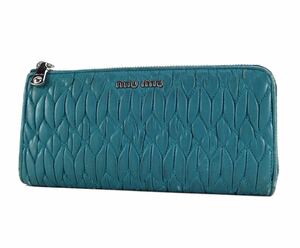 miumiu MiuMiu long wallet ma tera seL character fastener leather blue 