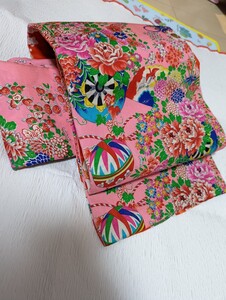 ハギレ リメイク 子供着物 古布 大正ロマン 帯