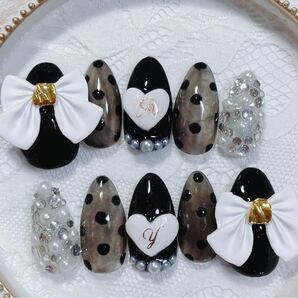 27 地雷系クリアドットリボンネイル オーダーネイルチップ