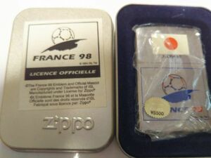 新品　超貴重品！！　ビンテージ ジッポー　フランス　‘98ワールドカップ　日の丸　両面　1997年5月製　当時の箱そのまま　E　XⅢ　①