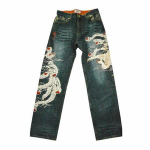 .. soul mechanism soul 284271 total embroidery . wistaria .. white phoenix embroidery used processing Sakura . water Jaguar do switch peace pattern Denim pants / jeans W34 new goods 