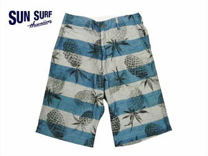 SUN SURF/サンサーフ ハーフパンツ SS51813 インディゴジャガード ボーダー パイナップル柄ショーツ ネイビー W32(79前後)新品