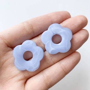 No.30《4つ》デイジーパーツ 1つ穴 ビーズ 27mm マーブルブルー 韓国