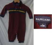 ベビー服●ラルフローレンRALPHLAUREN鹿の子素材長袖オールインワン/臙脂色ツナギ_画像1