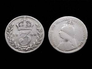 【イギリス】 3ペンス Pence 1890年 ヴィクトリア女王 銀貨
