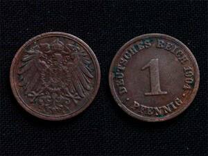 【ドイツ】 帝国時代 1ペニッヒ pf 1904 A イーグル Copper銅貨