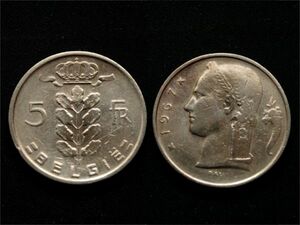 【ベルギー】 5フラン Fr 1967年 白銅貨 Belgique 豊穣の女神 ケーレス