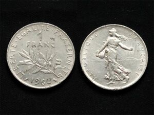 【フランス】 1フラン 1960年 Franc オリーブ ニッケル　種を蒔く人