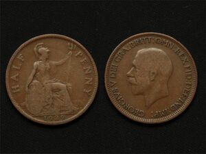 【イギリス】 1929年 ハーフペニー 1/2 Penny ジョージ5世 ブリタニア女神 銅貨