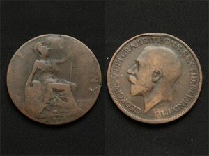【イギリス】 1918年 ハーフペニー 1/2 Penny ジョージ5世 ブリタニア女神 銅貨