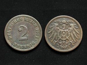 【ドイツ】 2ペニッヒ 1904年 A 発行初年　2pf イーグル 銅貨 ドイツ帝国時代