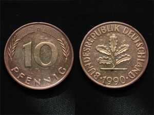【ドイツ】 10ペニッヒ 1990年 D 10pf オークの葉 麦 スチール貨 西ドイツ時代