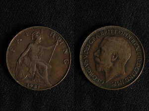【イギリス】 1921 ジョージ5世 Farthing ファージング 銅貨